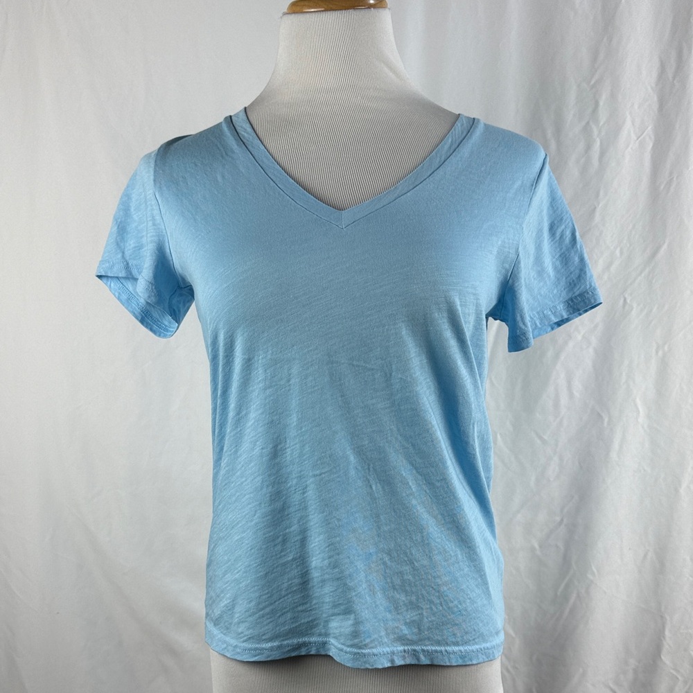 J. Crew Light Blue V-Neck Slub Cotton Short Sleeve Tee
